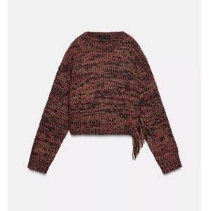 Zara Women's Maroon and Black Knit Sweater